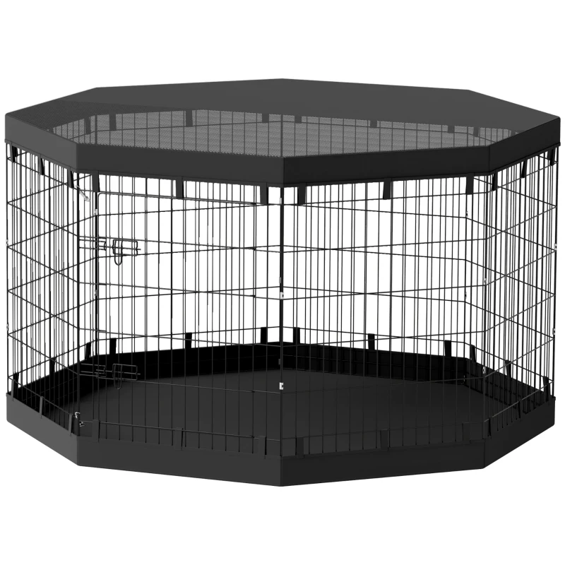 PawHut 8 Panels Foldable Dog Playpen with Bottom Pad & Top Cover, 36" High