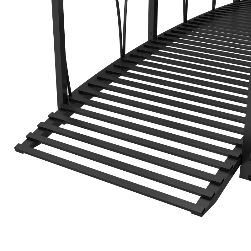 Outsunny 8' Metal Arch Garden Bridge Arc Footbridge with Guardrails and Decorative Scrollwork, Black