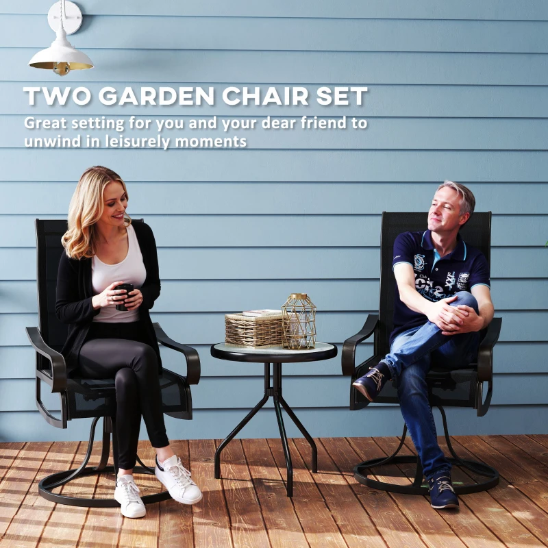 Outsunny 2-Piece Swivel Patio Dining Chairs, 360° Swivel Rocking Outdoor Chairs with Curved Armrests, Breathable Mesh Seat & S Shape Backrest for Yard, Lawn, Porch, Black