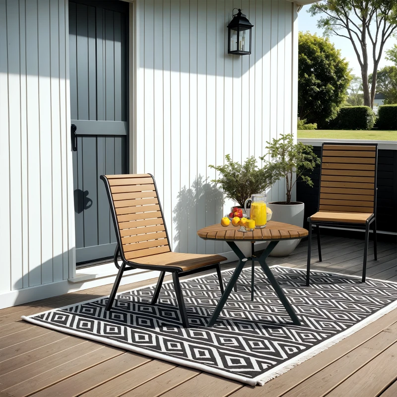 Outsunny 35.4" Outdoor Dining Table with Slatted Acacia Wood Leaf Tabletop, Patio Table with Steel Legs for Garden, Yard, Teak