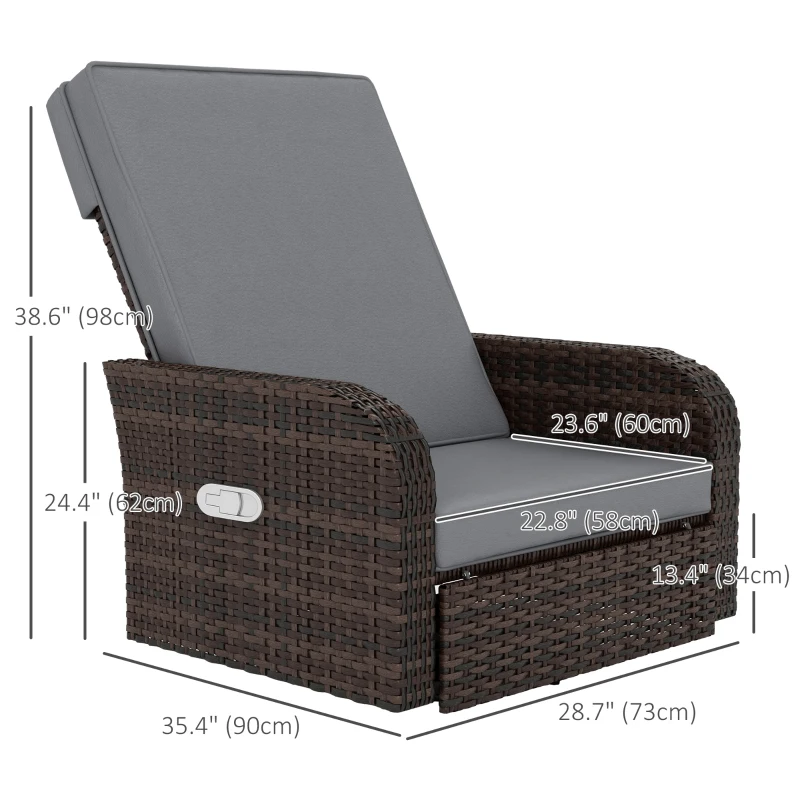 Outsunny Wicker Swivel Chair w/ Cushion, Patio Recliner Chair, Grey