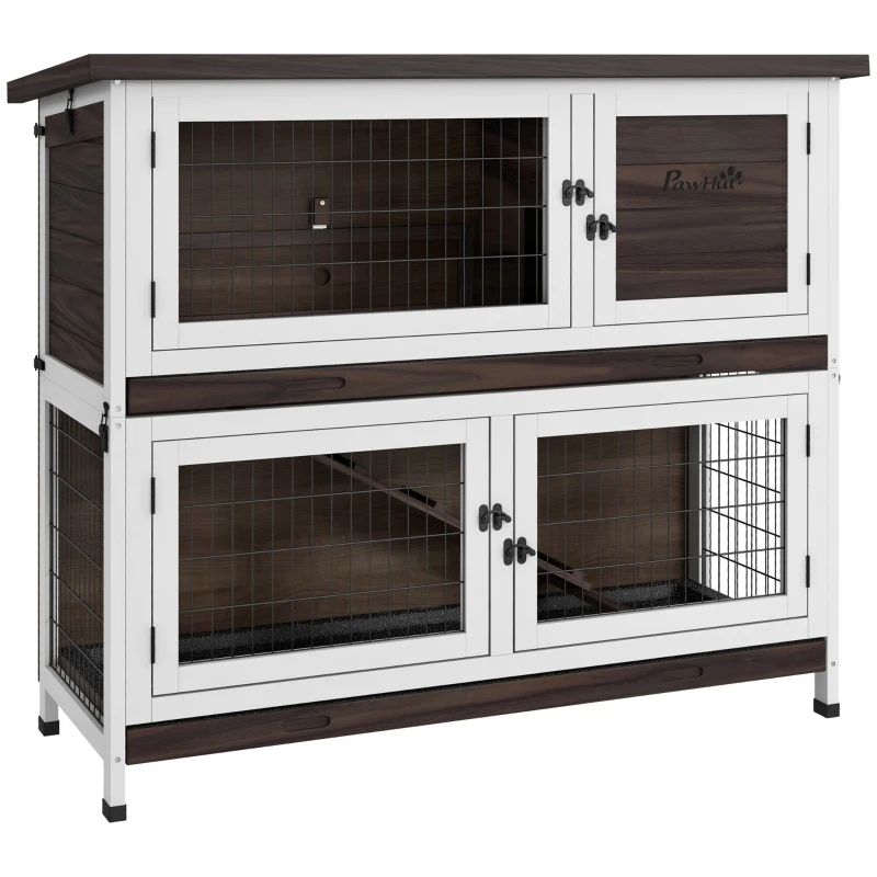 PawHut 46" Outdoor Rabbit Hutch w/ Removable Trays & Ramp for 1-2 Rabbits