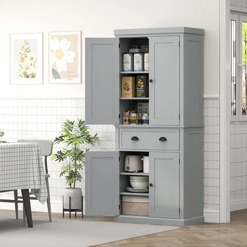 HOMCOM 72.5" Kitchen Cabinet, Pantry Storage Cabinet with Doors and Shelves, Freestanding Food Pantry Cabinet, Gray