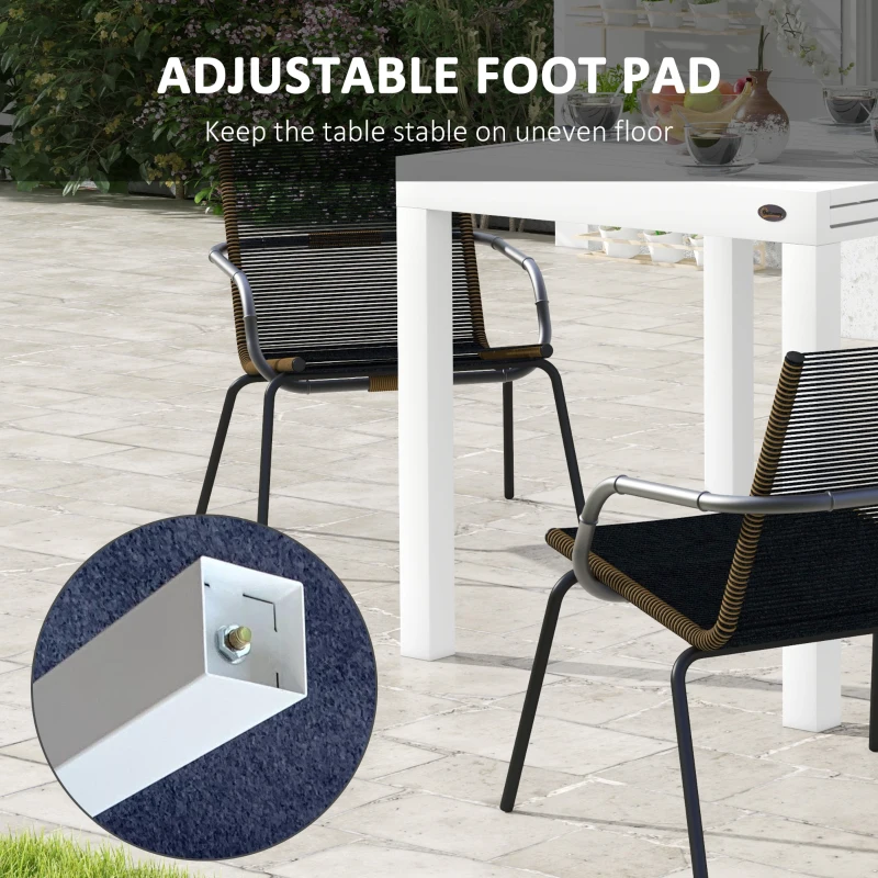 Outsunny Expandable Patio Table, Outdoor Dining Table for 4-6 with Aluminum Frame for Garden, Lawn, Balcony Terrace, White