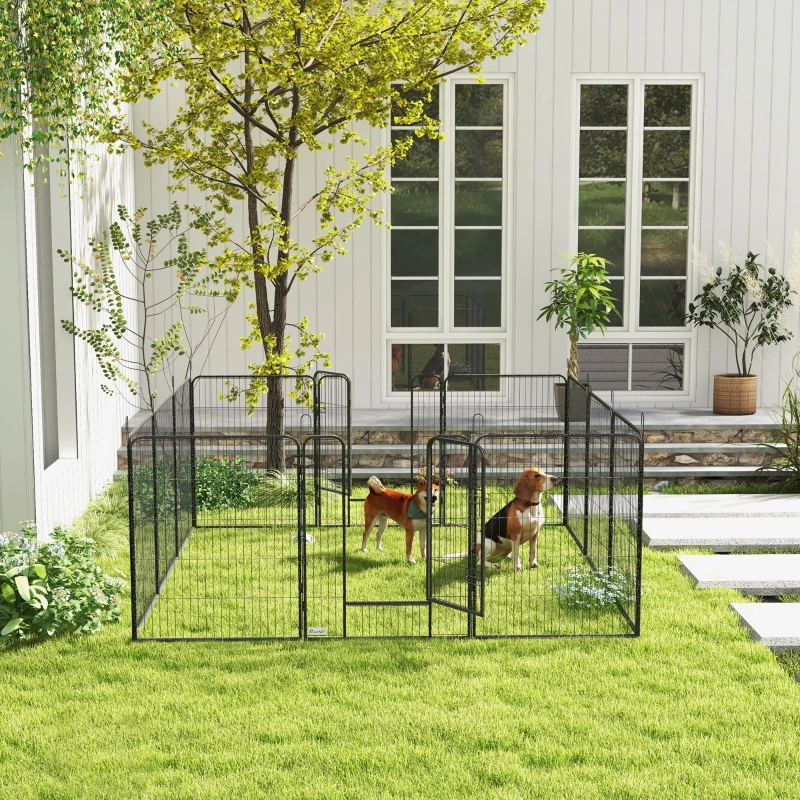 PawHut Dog Pen with Gate, 12 Panels Puppy Playpen, Dog Fence, 39"H