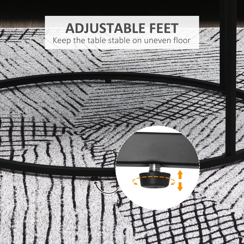 HOMCOM Round Coffee Table Sofa Side Table with a Modern Design, Black Metal Frame and Easy Maintenance, White