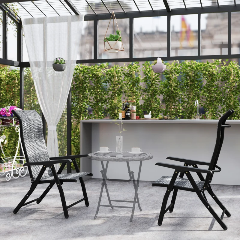 Outsunny 2PCs Outdoor Wicker Folding Chairs with Adjustable Backrest, Mixed Grey