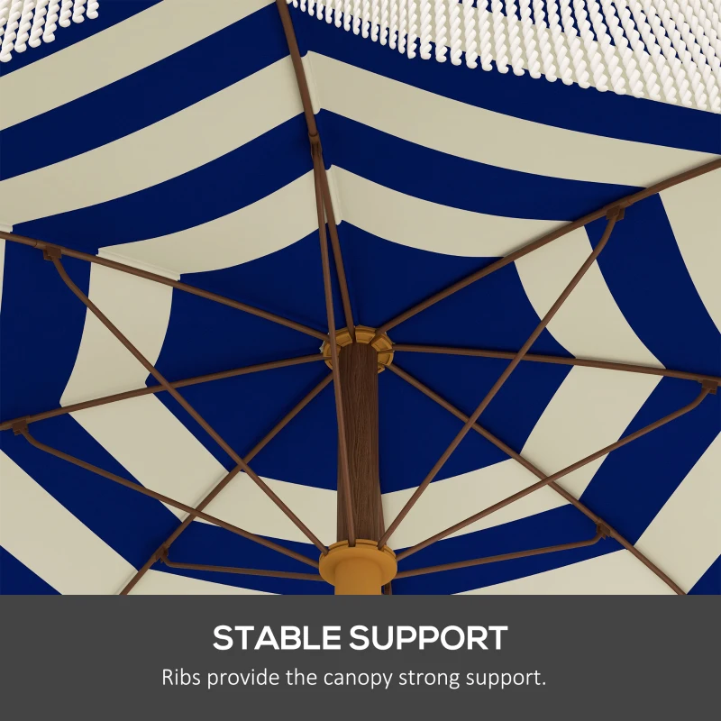 Outsunny 6.2' Beach Umbrella for Travel, Vent, Ruffles, Carry Bag, Portable Outdoor Umbrella for Garden, Blue Stripe
