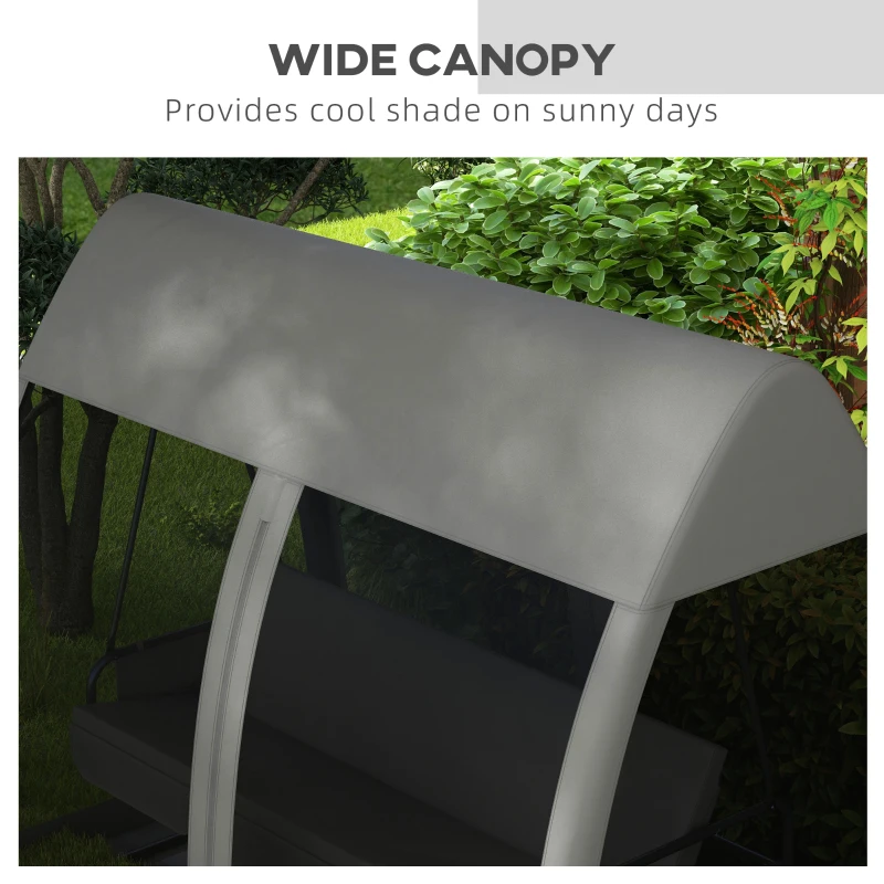 Outsunny 3 Seat Outdoor Swing Chair Convertible Covered Day Bed with Canopy, Mesh Netting, Steel Stand for Garden, Patio, Gray
