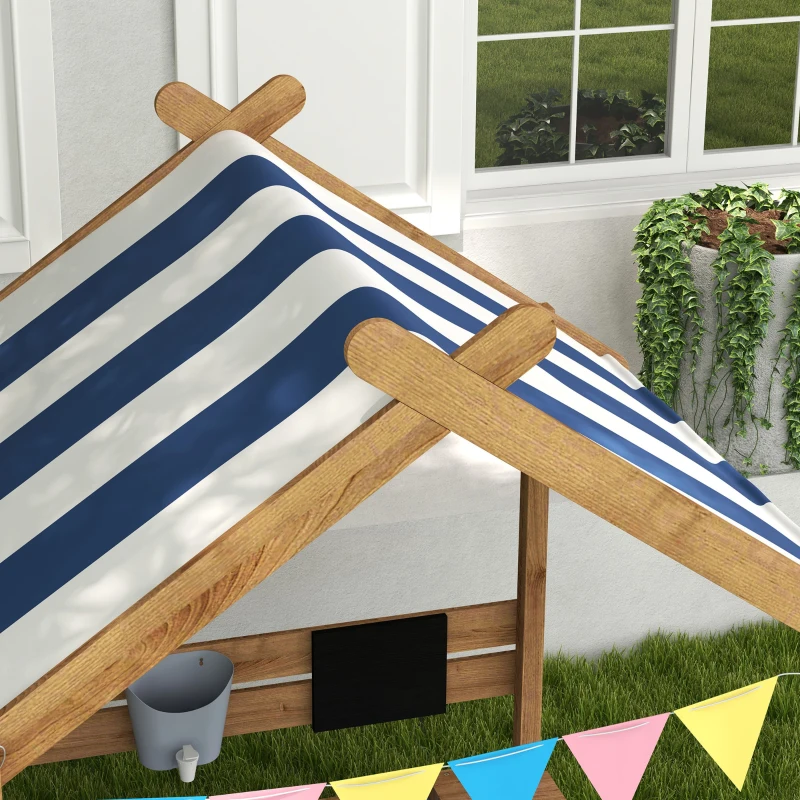 Outsunny Wooden Sandbox with Canopy, House Design for 3-7 Years Old, Brown