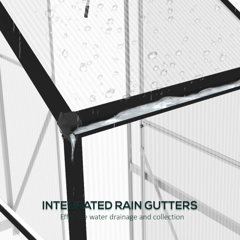 Outsunny 6' x 2.5' Walk-in Polycarbonate Greenhouse Aluminium Green House with Sliding Door, 5-Level Roof Vent, Rain Gutter