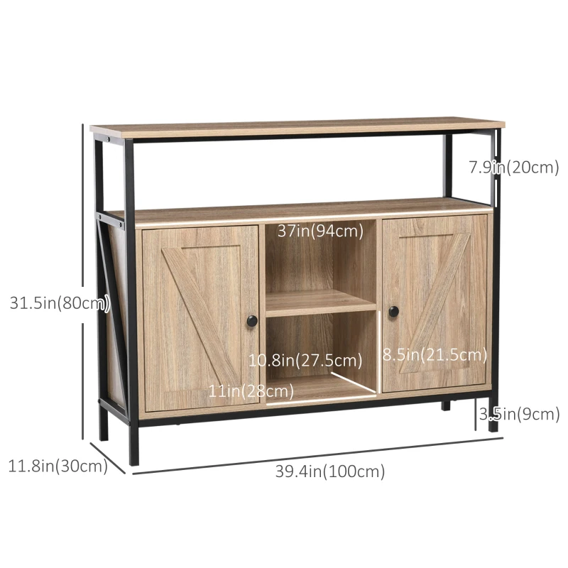 HOMCOM Farmhouse Buffet Cabinet, Kitchen Sideboard, Coffee Bar Table with Adjustable Shelves for Dining Room, Natural