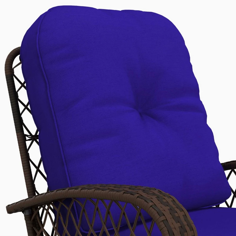 Outsunny Rattan Porch Rocker w/ Plush Cushion, Dark Blue