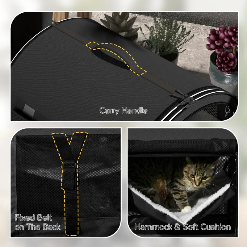 PawHut 39" Portable Soft 2 Sided Pet Cat Carrier with Divider, Two Compartment, Soft Cushions, & Storage Bag, Black