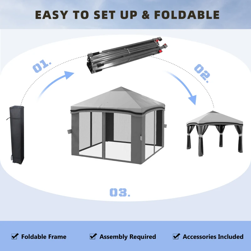Outsunny 10' x 10' Foldable Tent, Pop Up Canopy with Netting, Bag, Adjustable Height for Party, Outdoor, Garden, Patio, Grey