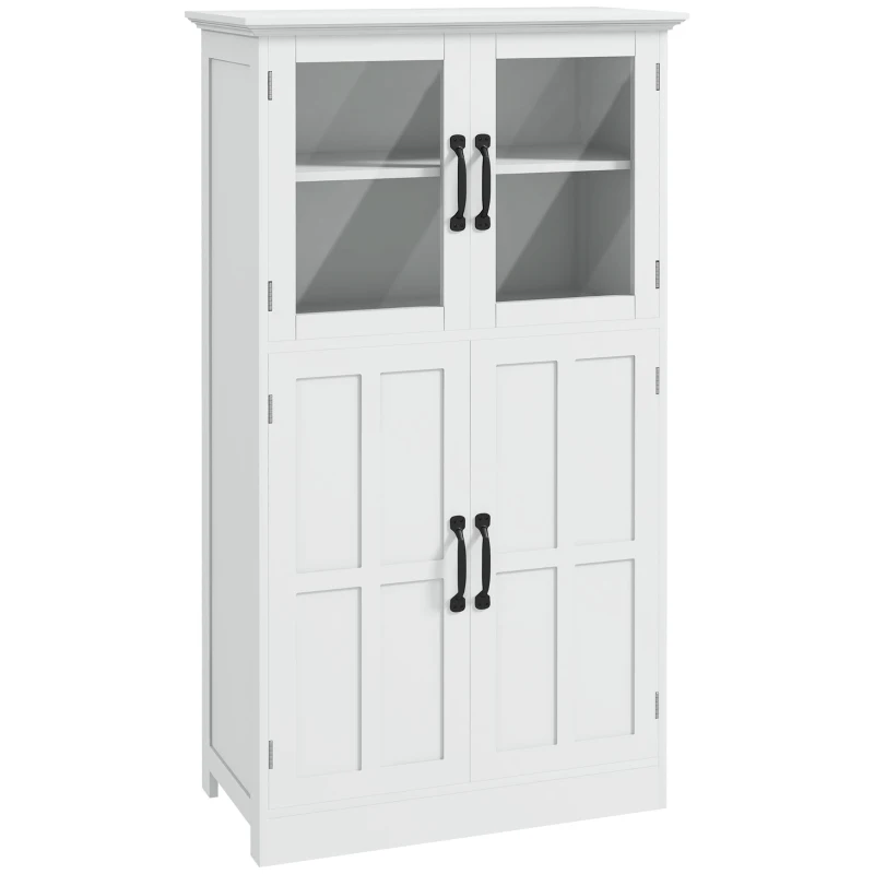 HOMCOM Modern Sideboard Cabinet, Freestanding Sideboards and Buffets with Glass Doors, 4-tier Shelving and Adjustable Shelves