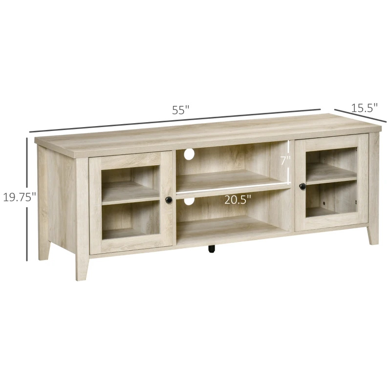 HOMCOM Modern TV Stand, Entertainment Center with Shelves and Cabinets for Flatscreen TVs up to 60" for Bedroom, Living Room, Oak