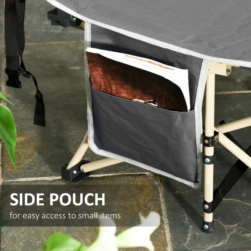 Outsunny Folding Camping Cot for Adults with Carry Bag, Side Pocket, Outdoor Portable Sleeping Bed for Travel Camp Vocation, Grey