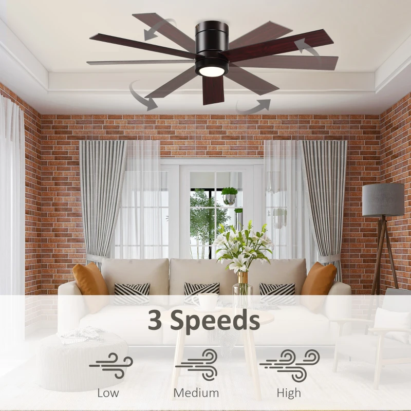 HOMCOM Mount Ceiling Fan with Light, Modern Indoor LED Lighting Fan with Remote Controller, for Bedroom, Living Room, Brown