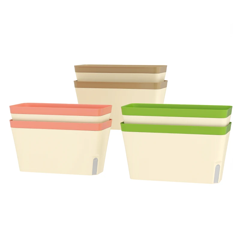 Outsunny 6 Pack Self Watering Flower Pots, 10.5 Inch Planter Box with Water Level Indicator for Vegetables, Succulents Plants