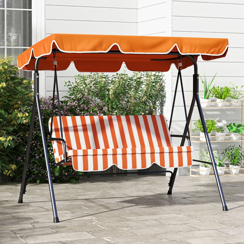 Outsunny 3-Seater Outdoor Porch Swing with Adjustable Canopy, Patio Swing Chair for Garden, Poolside, Backyard, Orange