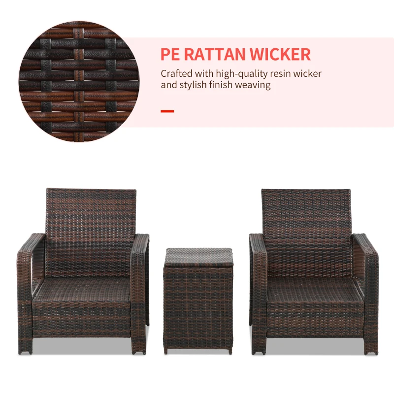 Outsunny 3 Piece Patio Furniture Set, PE Wicker Storage Table & Chairs, Red