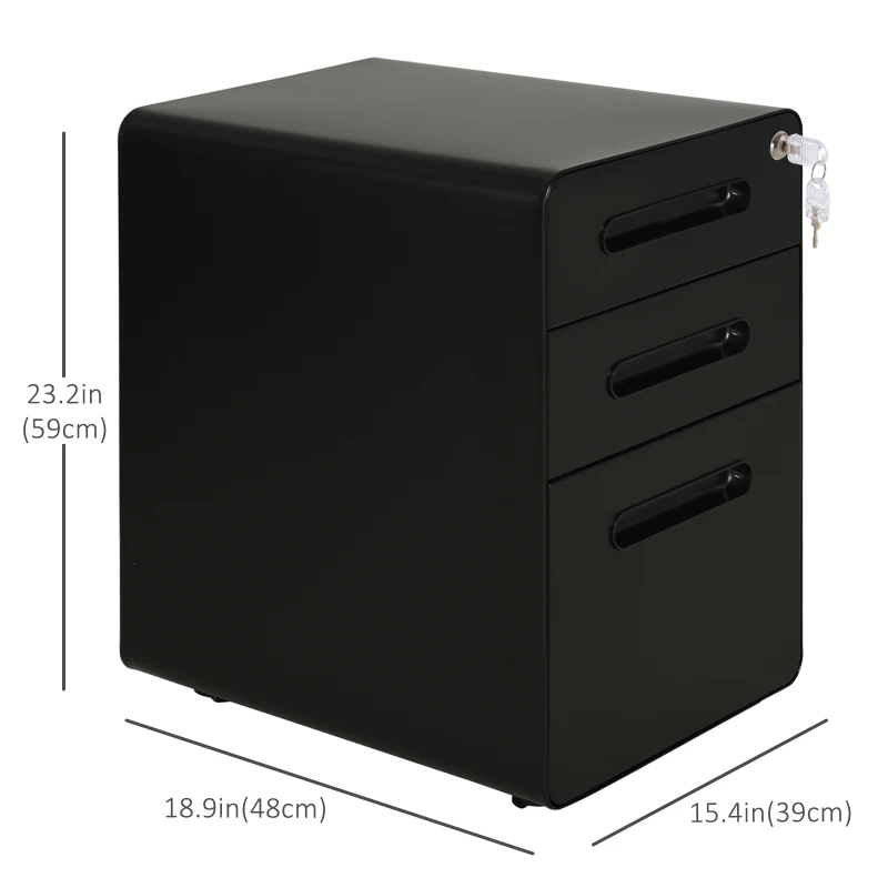 Vinsetto Lockable File Cabinet, Steel Filing Cabinet on Wheels for Legal, A4, Letter Size, Home Office