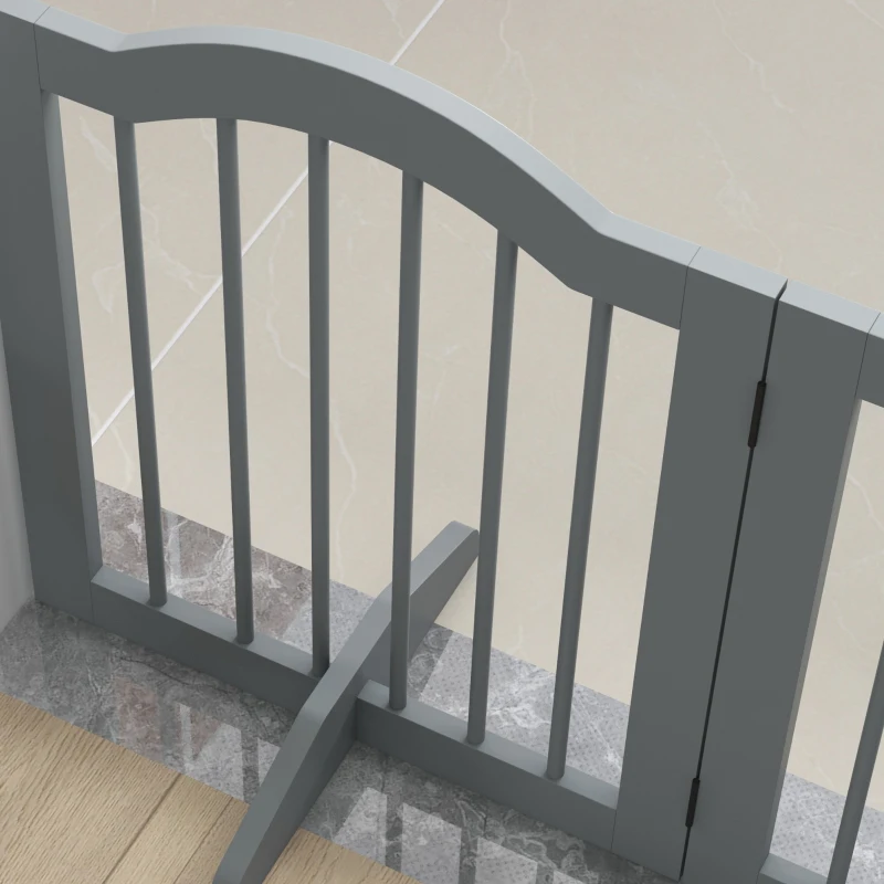 PawHut 24" Freestanding Pet Gate For Dogs with 2 Support Feet, Light Grey