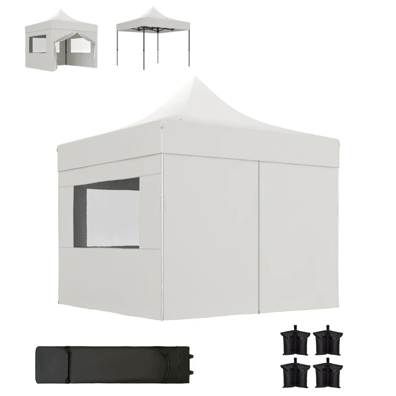 Outsunny 10' x 10' Pop Up Canopy Tent with Sidewalls, Instant Sun Shelter, Height Adjustable, with Wheeled Bag and Sand Bags