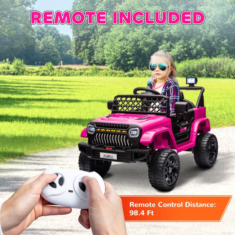 Qaba 12V Battery Powered Ride On Truck, Kids Electric Car with Spring Suspension, Remote, Horn, USB Music, Pink