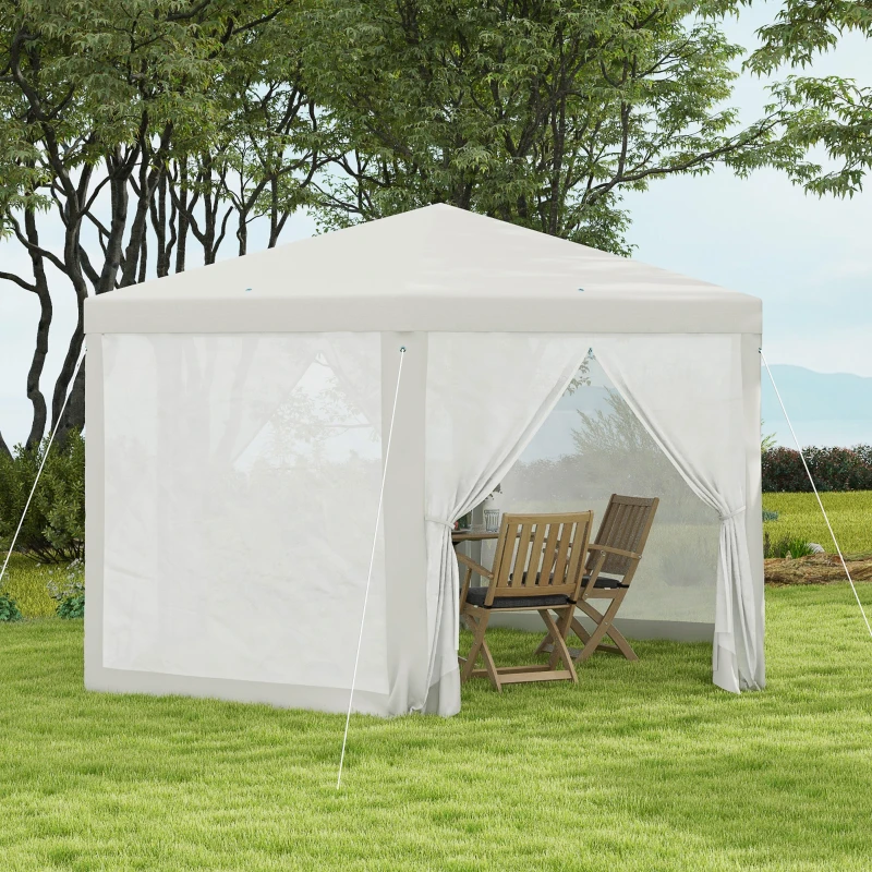 Outsunny 13' x 11' Outdoor Party Tent, Hexagon Sun Shade Shelter Canopy w/ Protective Mesh Sidewalls, Ropes & Stakes, Cream