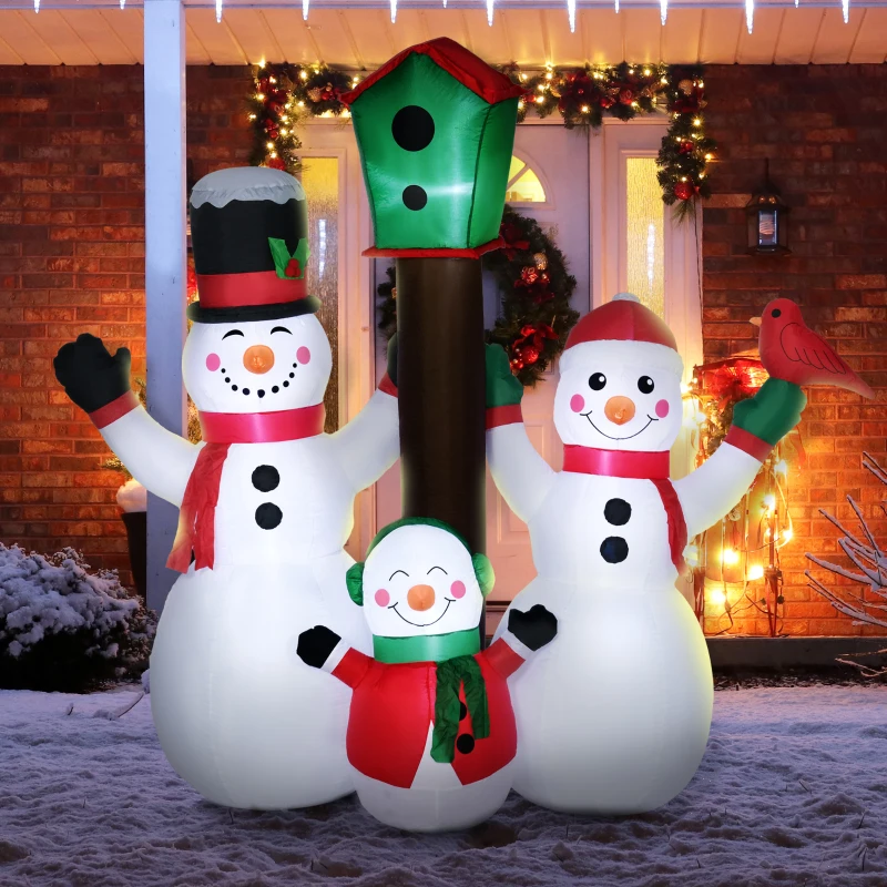 HOMCOM 7ft Christmas Inflatables Outdoor Decorations Snowman Family with Bird and Birdhouse, Blow-Up LED Yard Christmas Decor for Lawn Garden Party