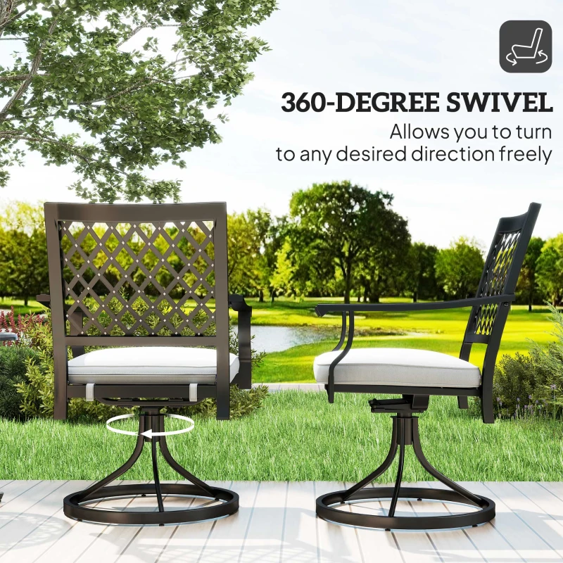 Outsunny Outdoor Patio Chairs Set of 2, Metal Swivel Rocker Chairs with Cushion and Armrests for Backyard, Garden, Patio