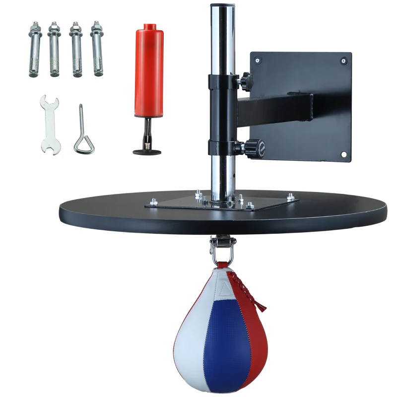 Soozier Speed Bag Boxing Punching Bag Wall Mount Height Adjustable, MMA, Martial Arts, and Boxing Equipment for Training at Home, Heavy-Duty Steel Platform, Strong PVC Leather, 9" H x 7" Dia.