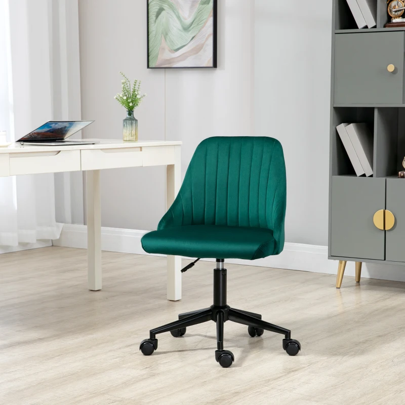 Vinsetto Mid-Back Office Chair, Velvet Fabric Swivel Scallop Shape Computer Desk Chair for Home Office or Bedroom, Green