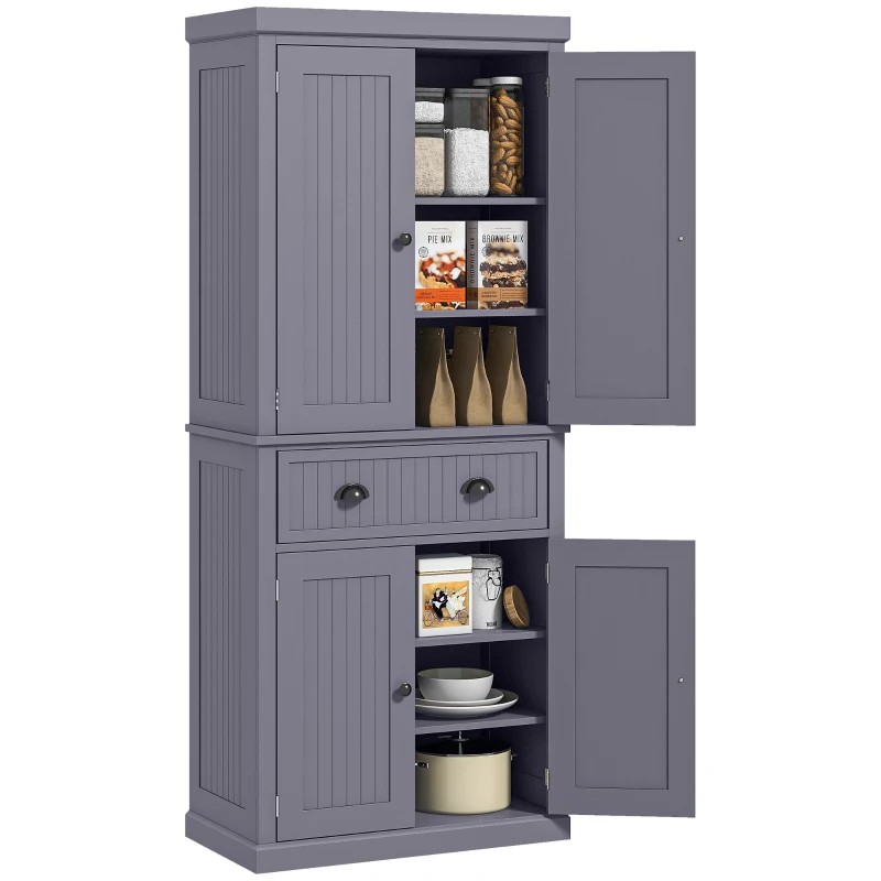 HOMCOM 72" Kitchen Pantry Storage Cabinet, Cupboard w/ 4 Doors and 3 Adjustable Shelves, Large Central Drawer, Navy Blue