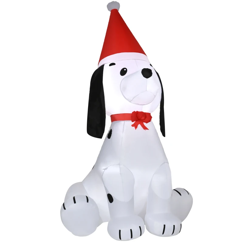 HOMCOM 6ft Christmas Inflatables Outdoor Decorations Puppy Dog Wearing a Santa Hat, Blow-Up Yard Christmas Decor with LED Lights Display