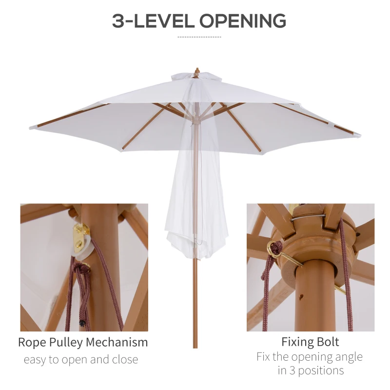Outsunny ⌀9' x 8' H Patio Umbrella, Market Umbrella with Hardwood Frame and Wind Vent, Outdoor Beach Parasol, White