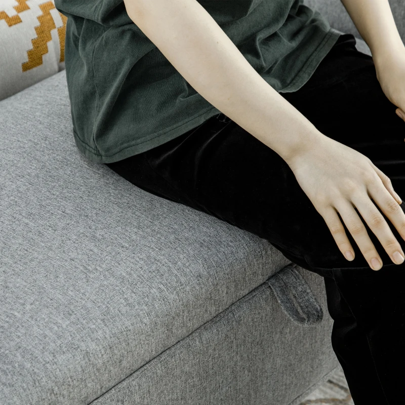 HOMCOM Modern Upholstered Storage Bench with Arms, Linen-Feel Fabric Ottoman Bench for Bedroom Entryway Living Room, Light Gray