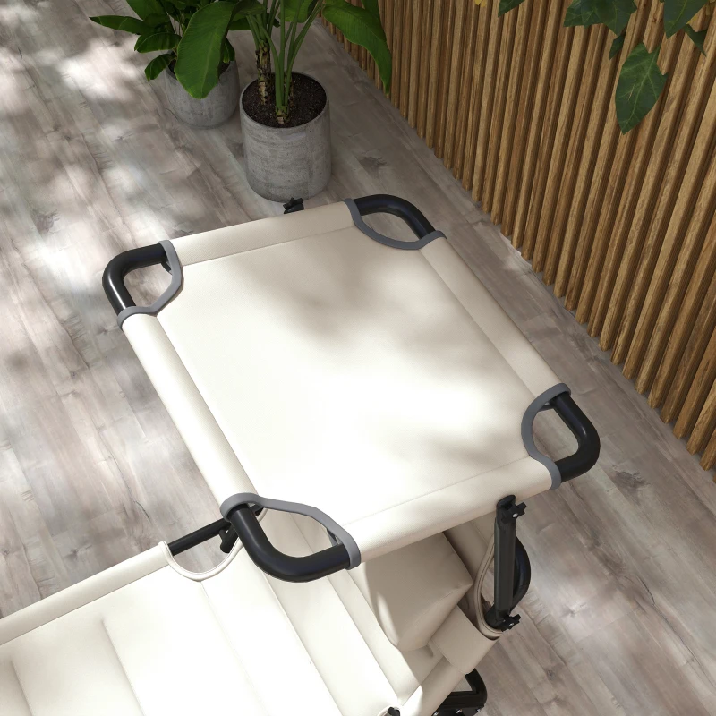 Outsunny 2 Pcs Outdoor Lounge Chair, 4 Position Adjustable Backrest, Folding, Cushioned w/ Sun Shade Roof & Pillow, Cream White