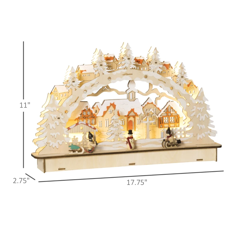 HOMCOM Christmas Village House Decoration, Pre-Lit Winter Wonderland with 12 Battery Operated LED Lights, Indoor Room Décor Collection