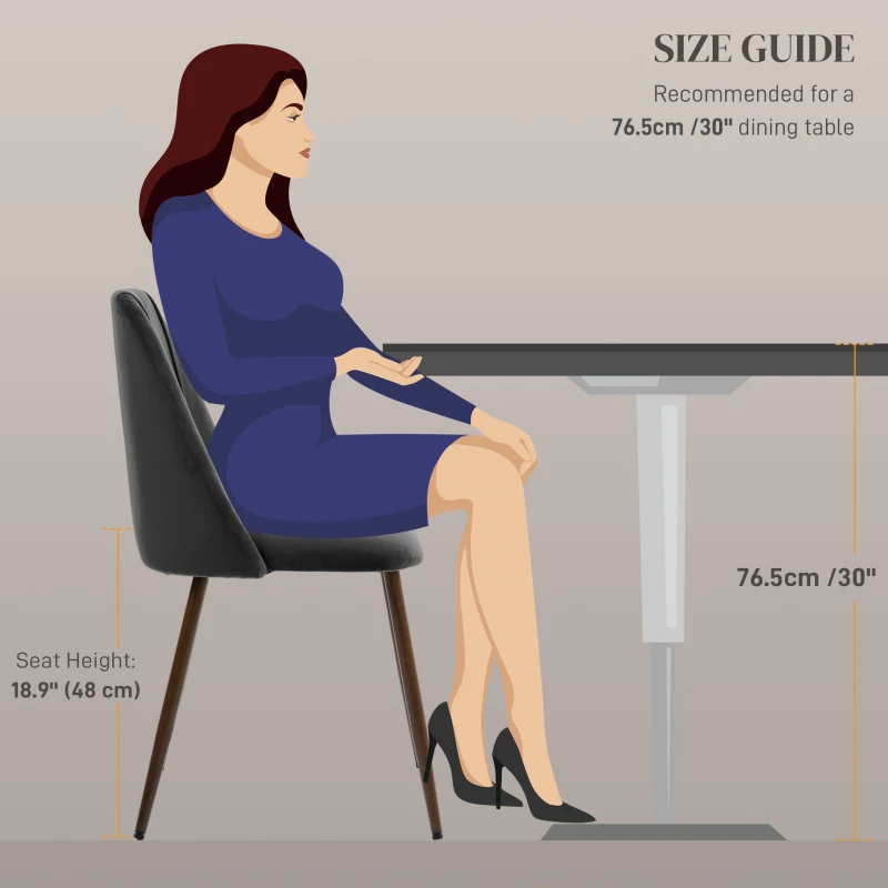 HOMCOM Upholstered Dining Chairs Set of 4, Velvet Accent Chair with Back and Wood-grain Steel Leg for Kitchen, Black