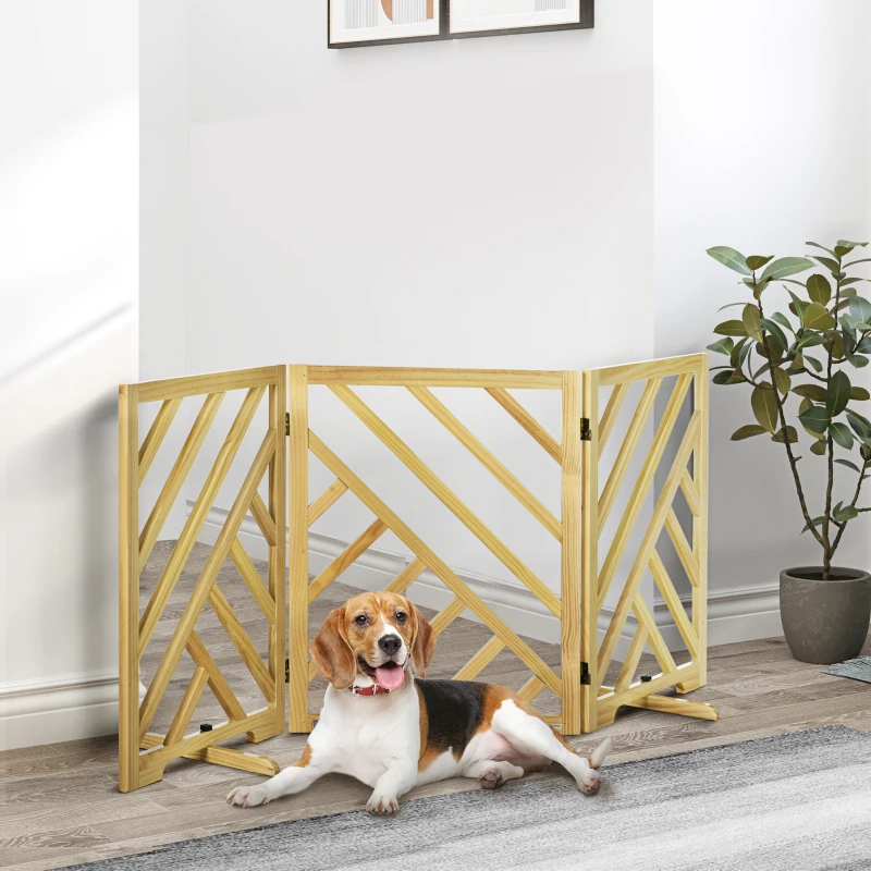PawHut Foldable Gate with Ultra-Stable Feet, Medium & Small Dog Gate Freestanding with Two-Way Hinges, Wooden Dog Gate Dog Accessories