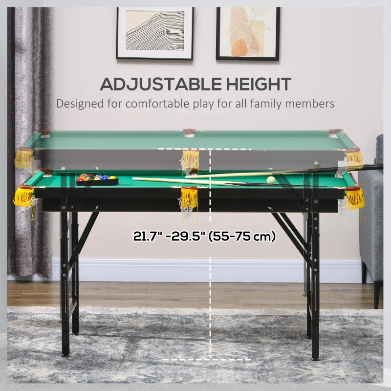 Soozier 55" Pool Table Set Folding Billiard Table with Adjustable Height, 2 Cues, 16 Balls, 2 Chalks, Triangle, Brush, Green