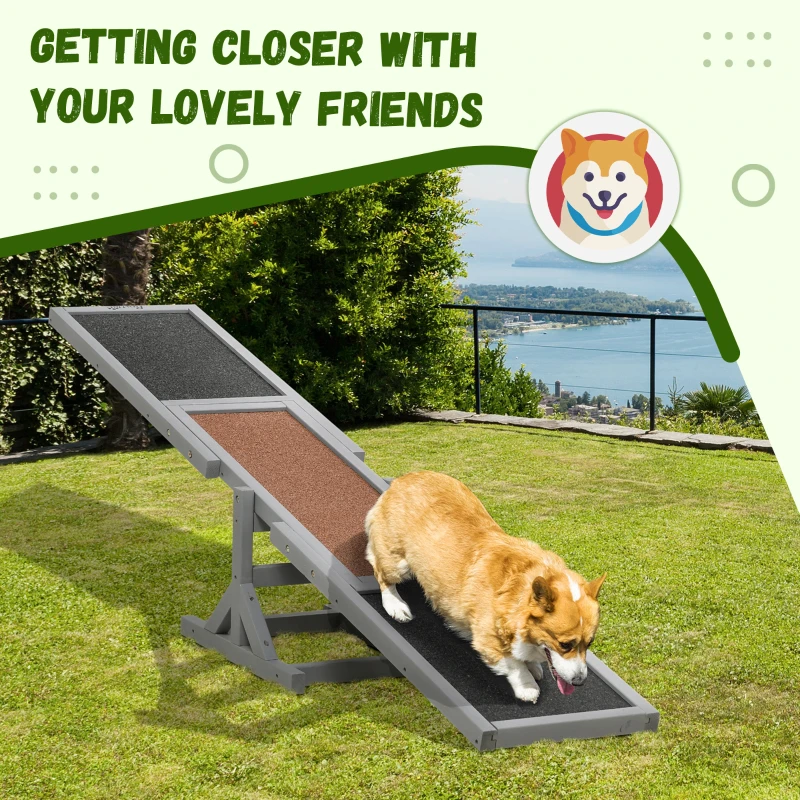 PawHut Wood Pet Seesaw Platform Dog Agility Training Equipment Run Game Toy Weather Resistant Pet Supplies Grey