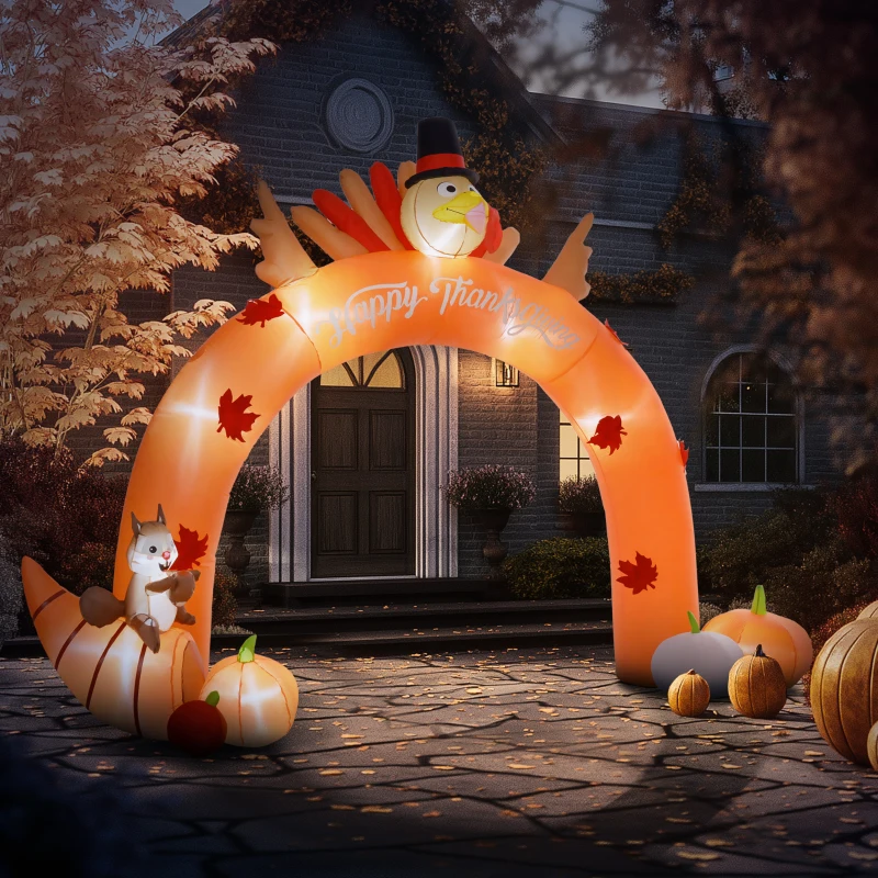 Outsunny 9.7ft Thanksgiving Turkey Archway, Inflatables Outdoor Decorations, Blow Up LED Yard Display for Holiday