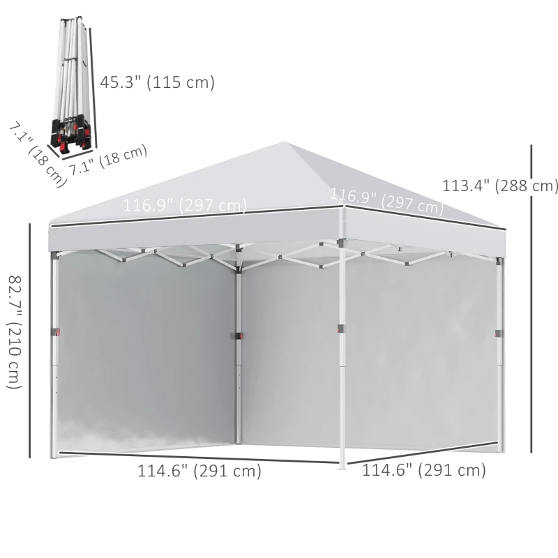 Outsunny 10' x 10' Pop Up Canopy with Sidewalls, Roller Bag, Height Adjustable Instant Tent for Outdoor, Garden, Patio, White