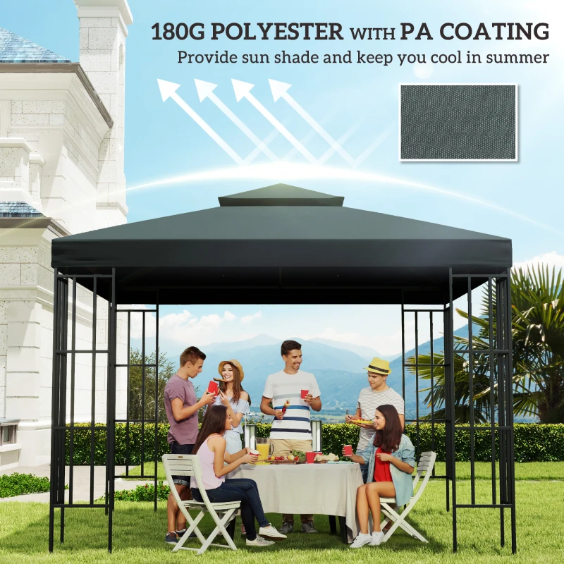 Outsunny 10' x 10' Square 2-Tier Gazebo Canopy Replacement Top Cover Outdoor Garden Sun Shade, Charcoal Grey