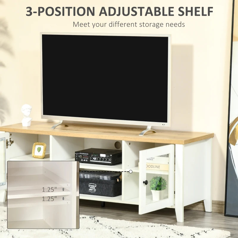 HOMCOM Modern TV Stand, Entertainment Center with Shelves and Cabinets for Flatscreen TVs up to 60" for Bedroom, Living Room, White