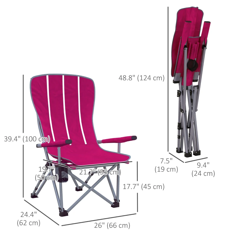 Outsunny Folding Camping Chair High Back Portable Lawn Chair w/ Storage Pocket, Cup Holder and Carrying Bag for Outdoor, Beach, Picnic, Hiking, Travel, Wine Red